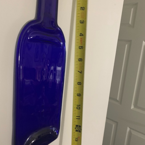 Cobalt Blue Flattened Wine Bottle w/ Metal Hanger! - Picture 4 of 4